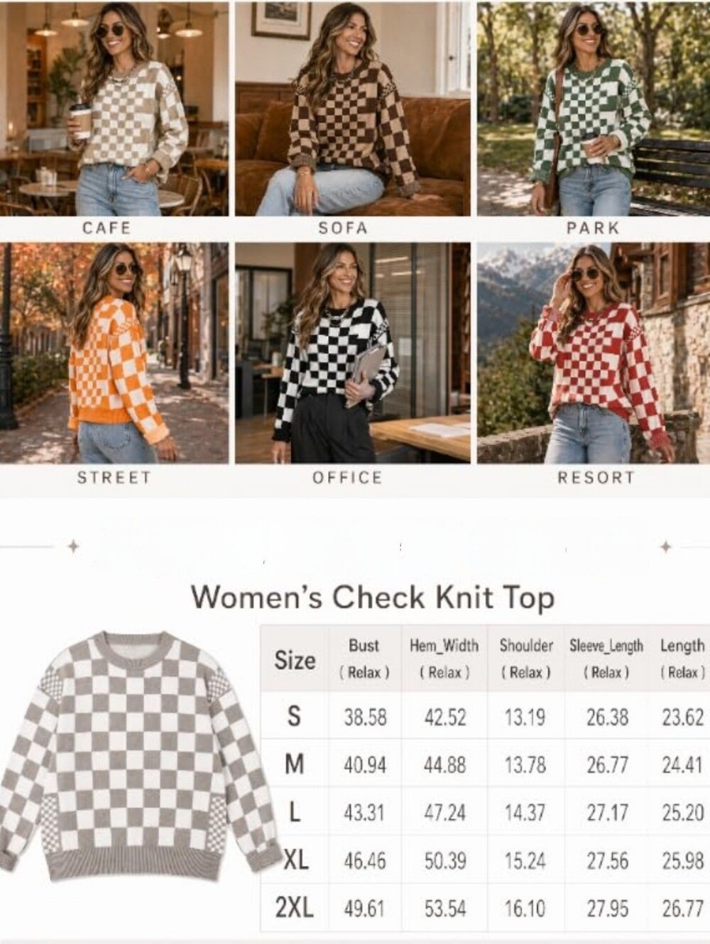 New Style! Stylish Checkered Pullover Knit Sweater - Picture 2 of 4